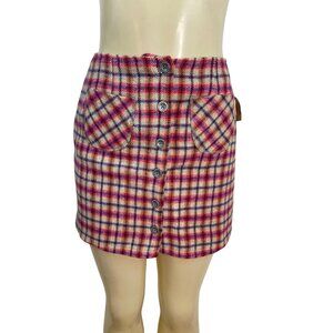American Eagle Women Plaid Mini Skirt Red Button-Front Pockets Size 4 - New